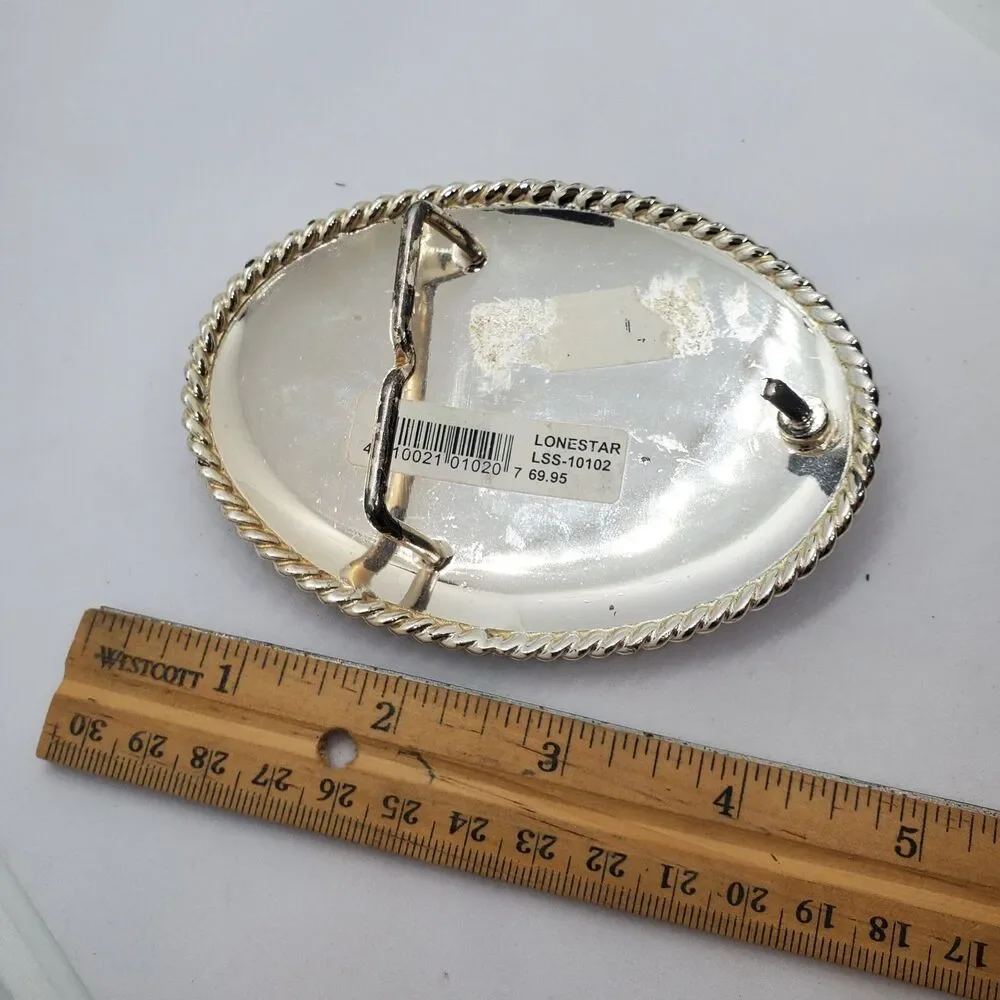 Lonestar Horse Belt Buckle Silvertone and Black